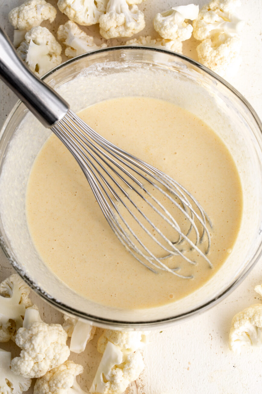 rice flour and cornstarch batter with whisk.