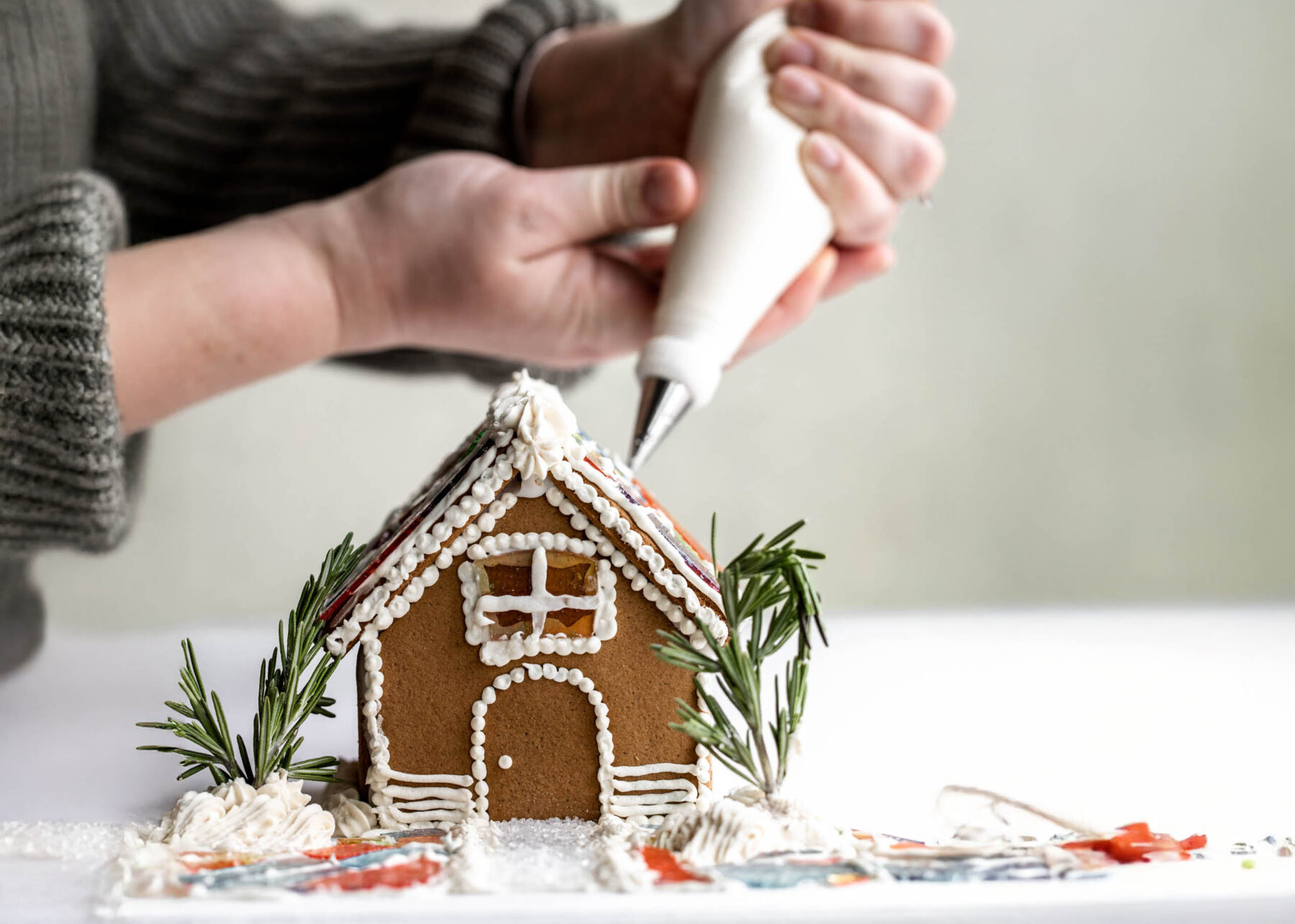 gingerbread house with melted jolly ranchers.