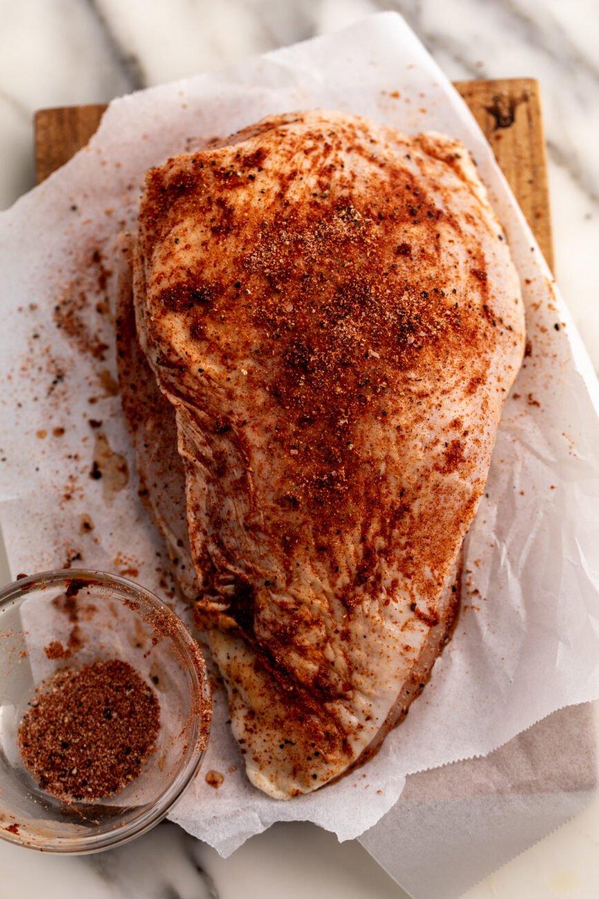 seasoned skin-on turkey breast.