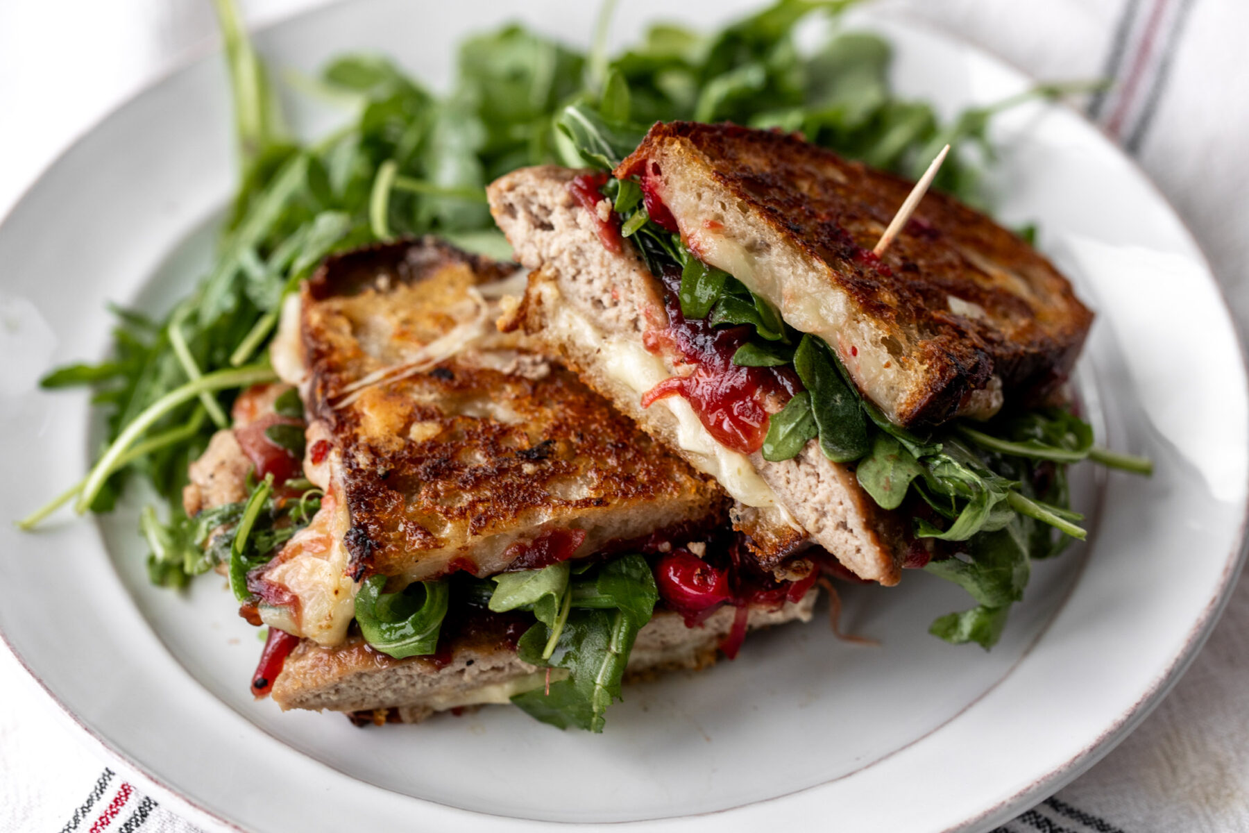 Turkey Melt with Cranberry Onion Jam on plate.