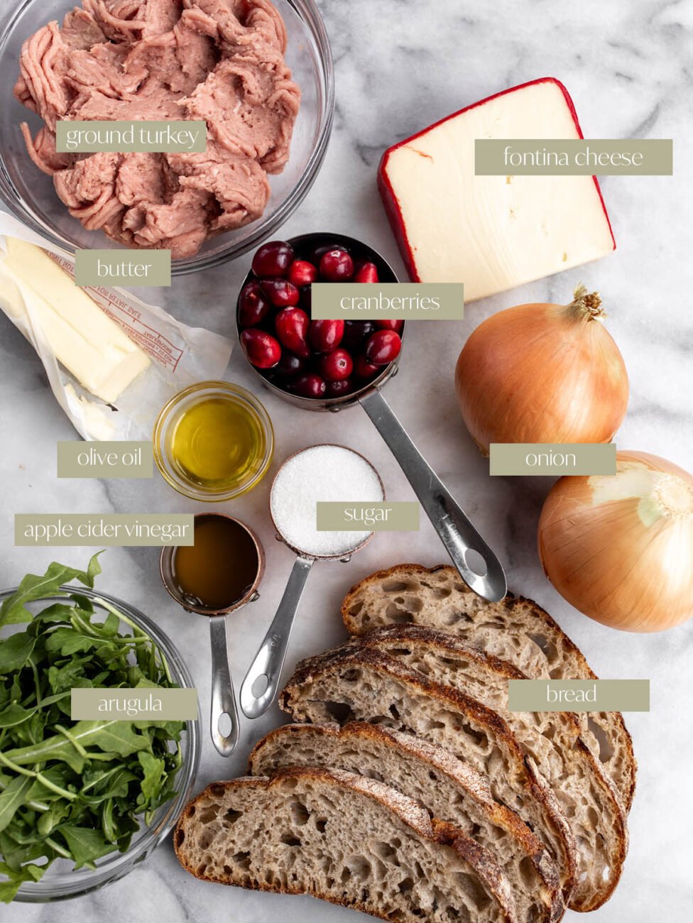 Turkey Melt with Cranberry Onion Jam labeled ingredient photo.