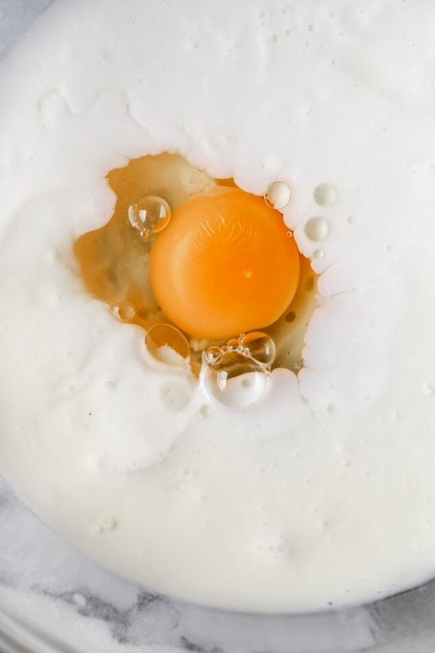 wet ingredients buttermilk and egg combined.