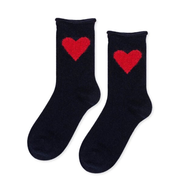 cashmere socks with red hearts.