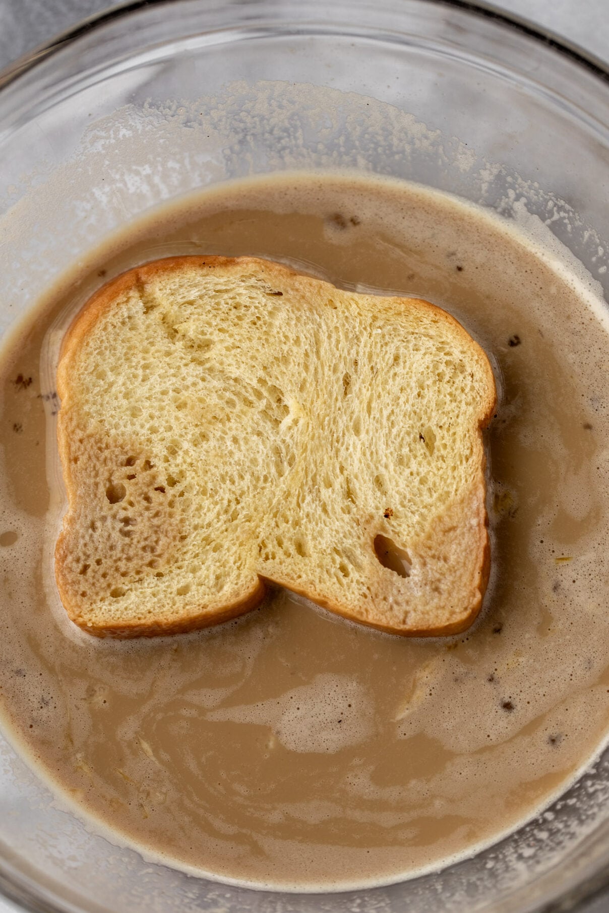 brioche bread slice in custard.