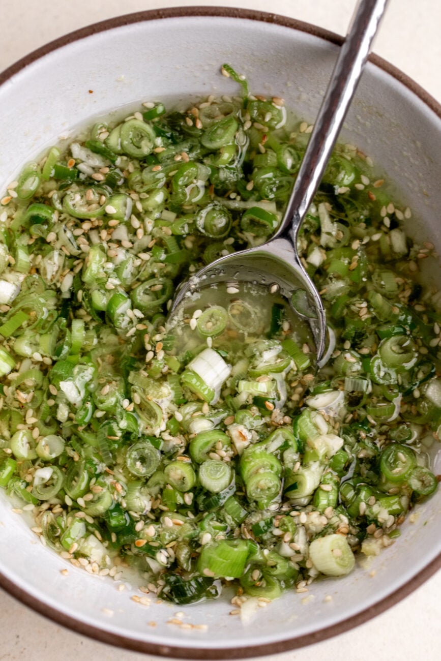 scallion ginger oil with sesame seeds.