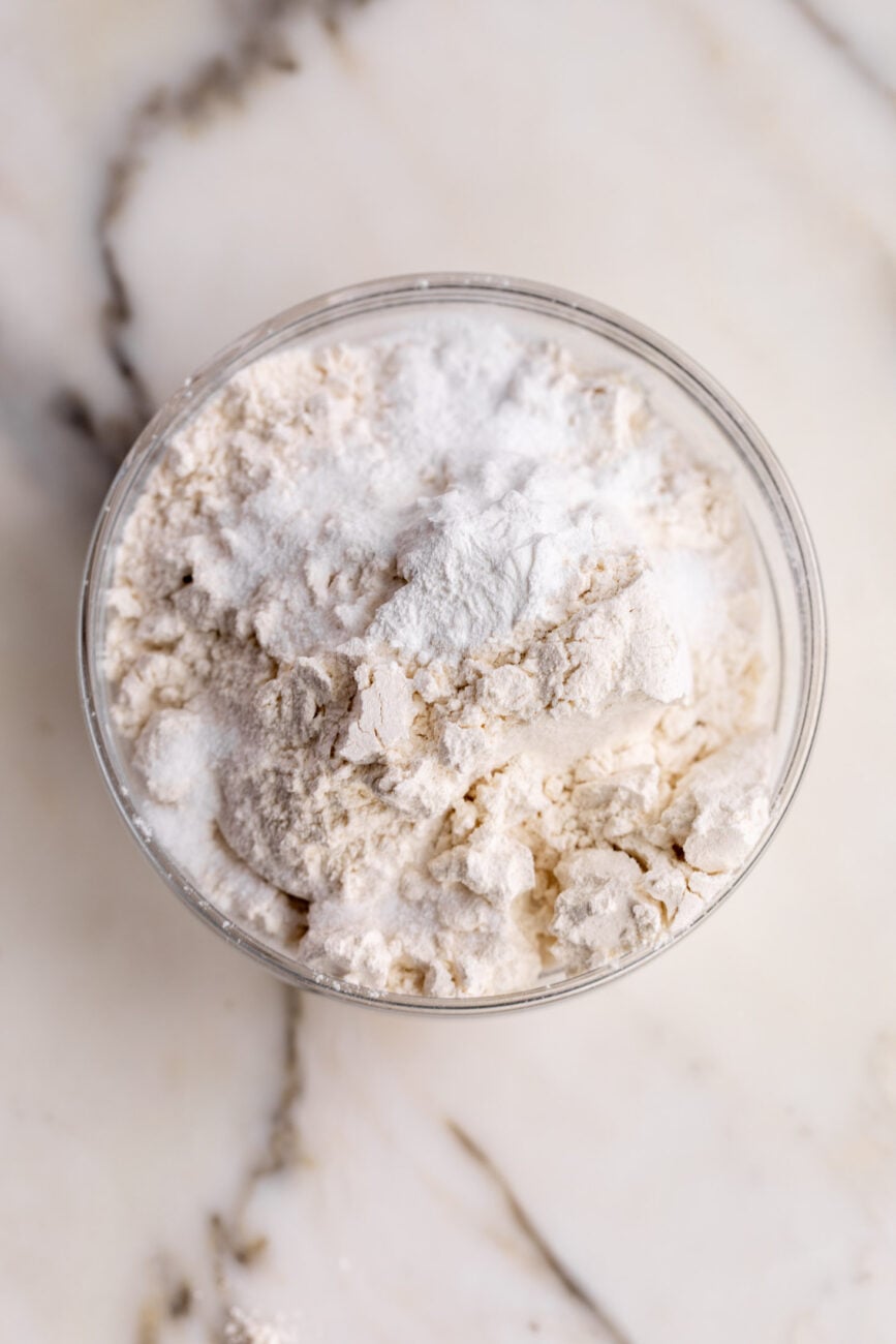 combined flour mixture in mixing bowl.