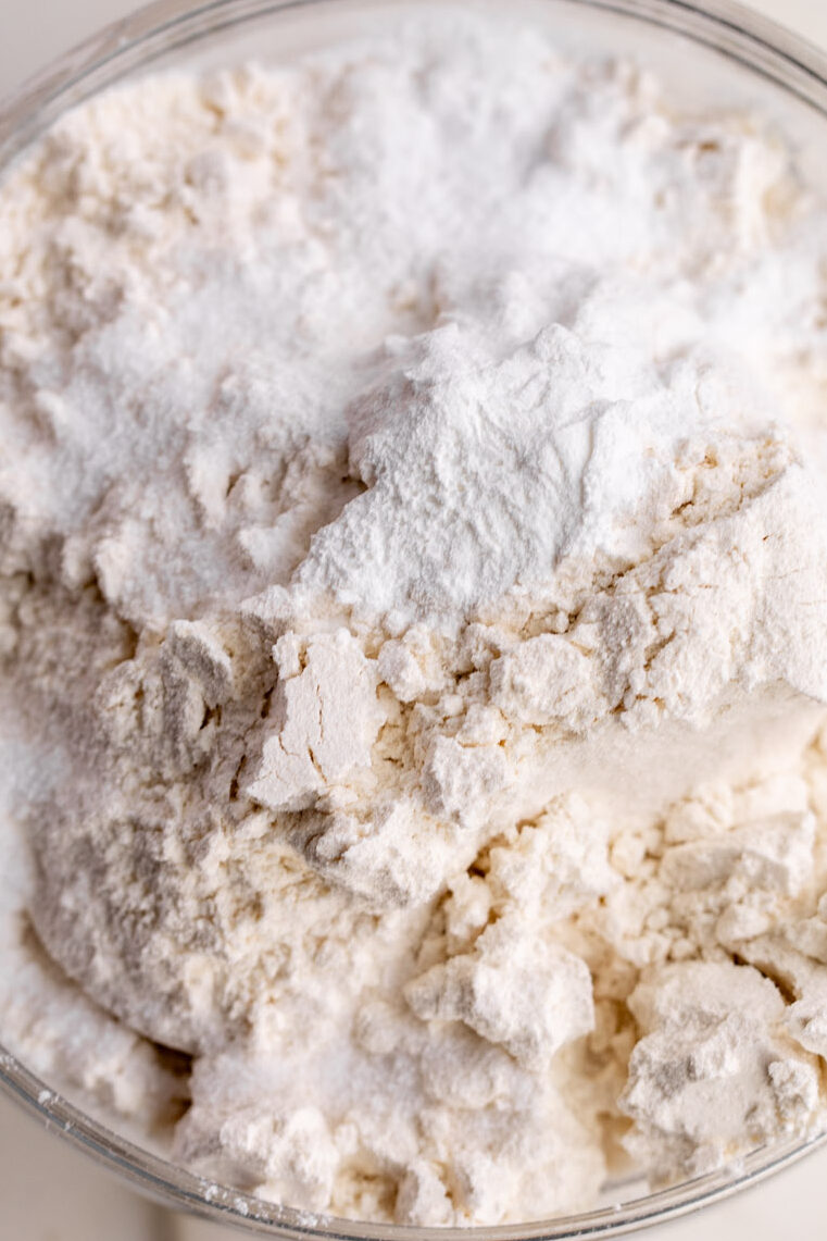 combined flour mixture in mixing bowl.