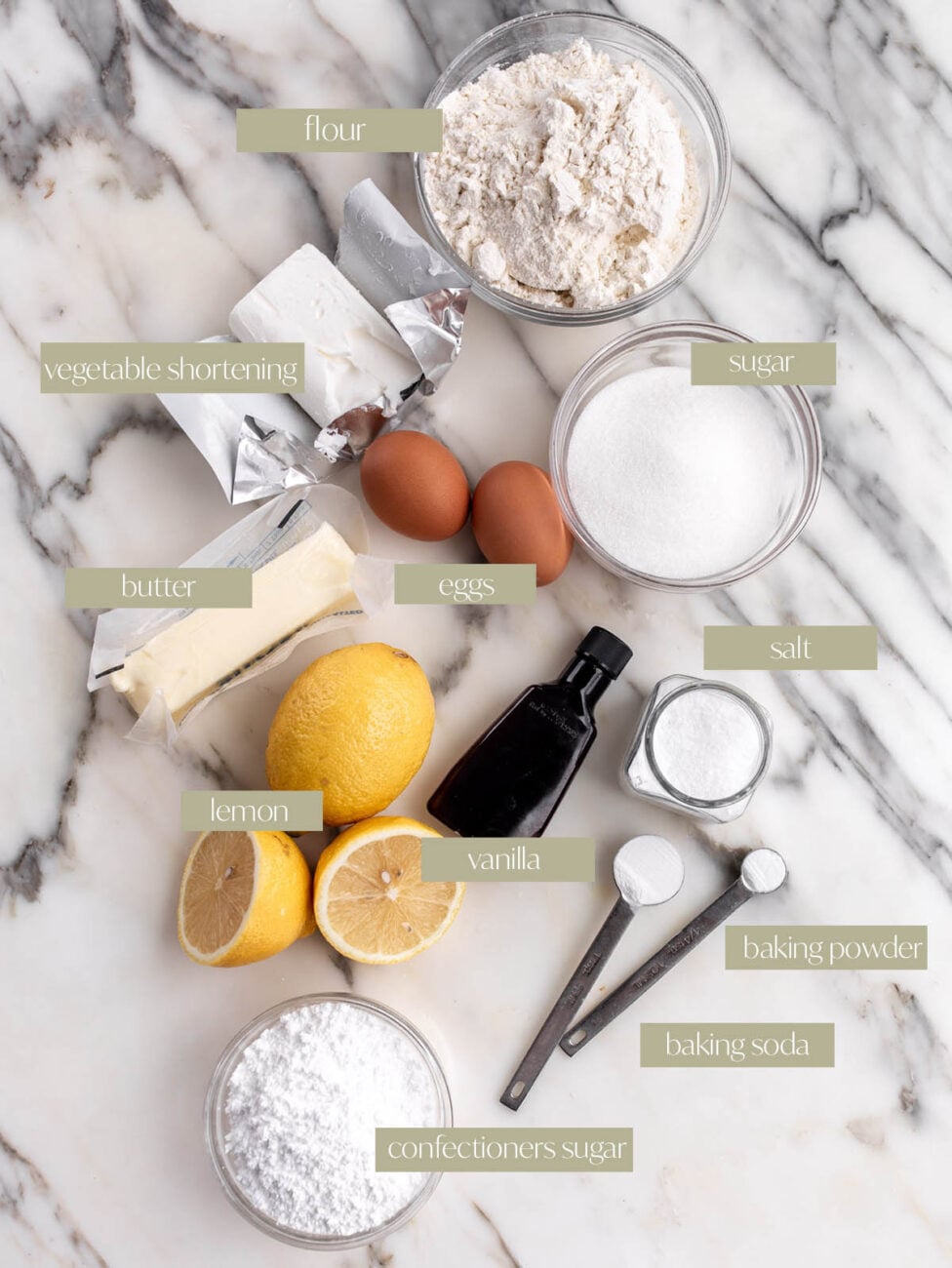 labeled ingredients iced lemon cookies.