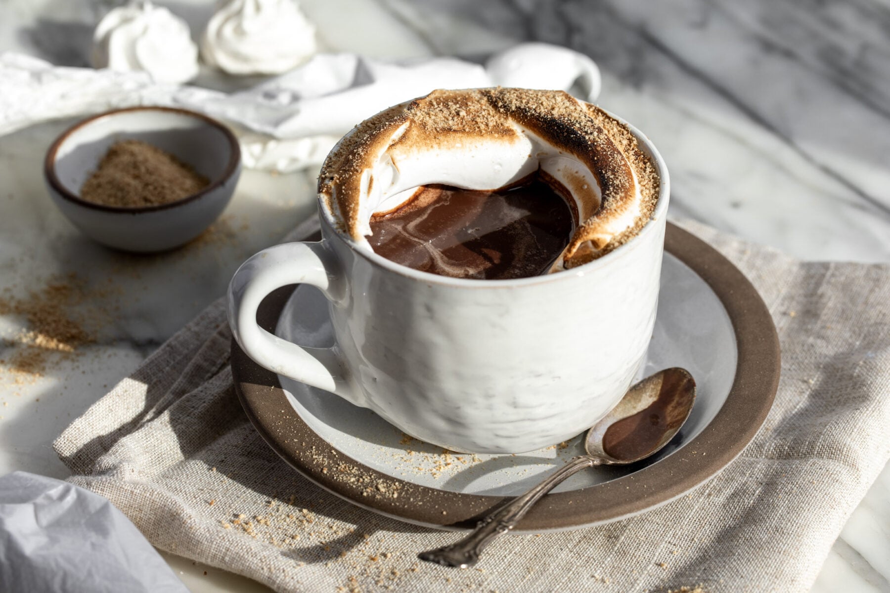 toasted s'mores hot chocolate with Italian meringue.