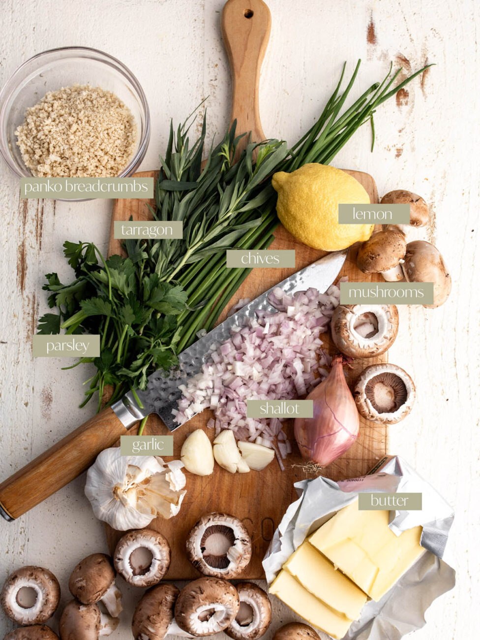 labeled ingredients herb-stuffed mushrooms.