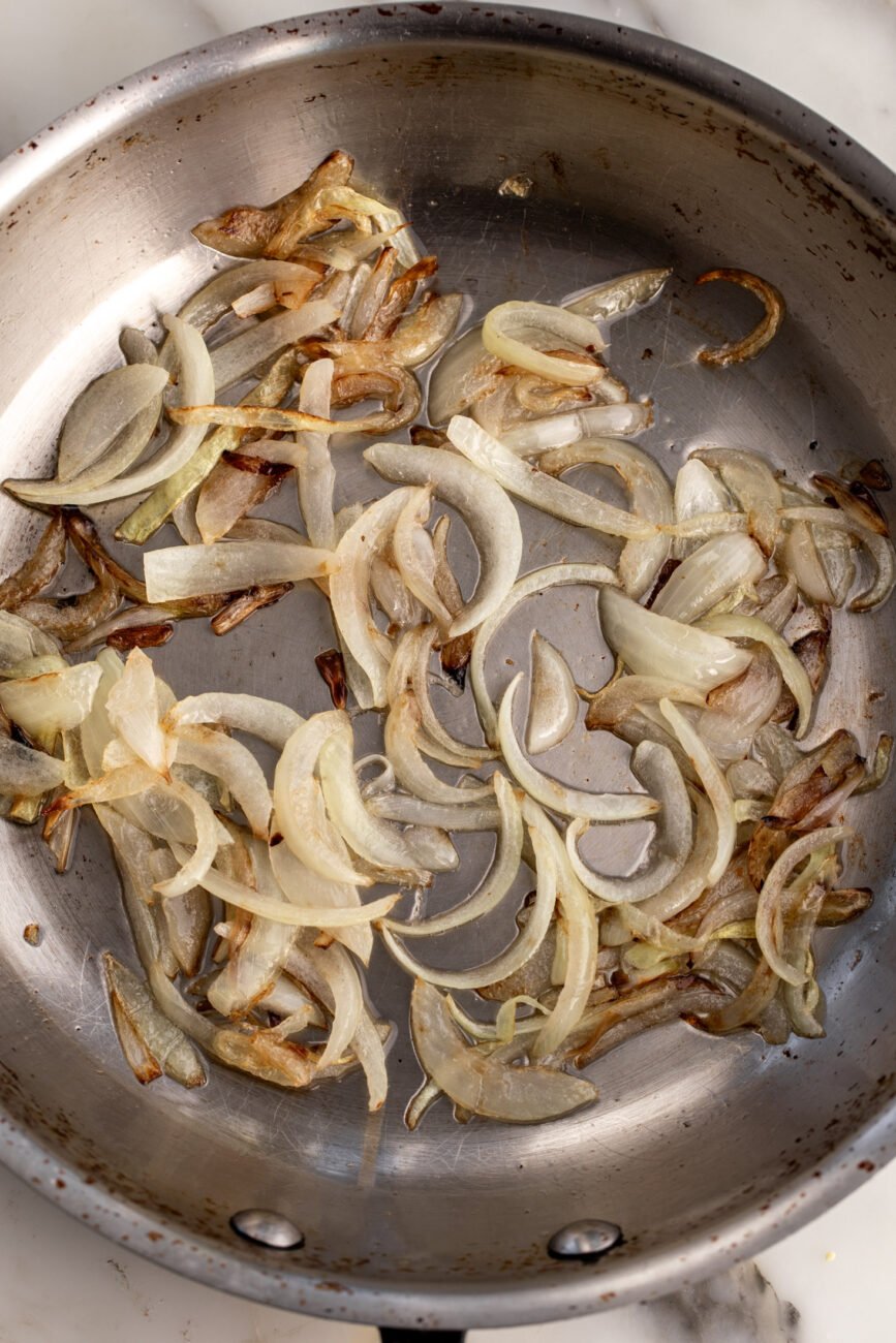 sautéed sliced yellow onions.