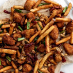 Irish spice bag with crispy chicken nuggets and french fries in a Sichuan spice blend.