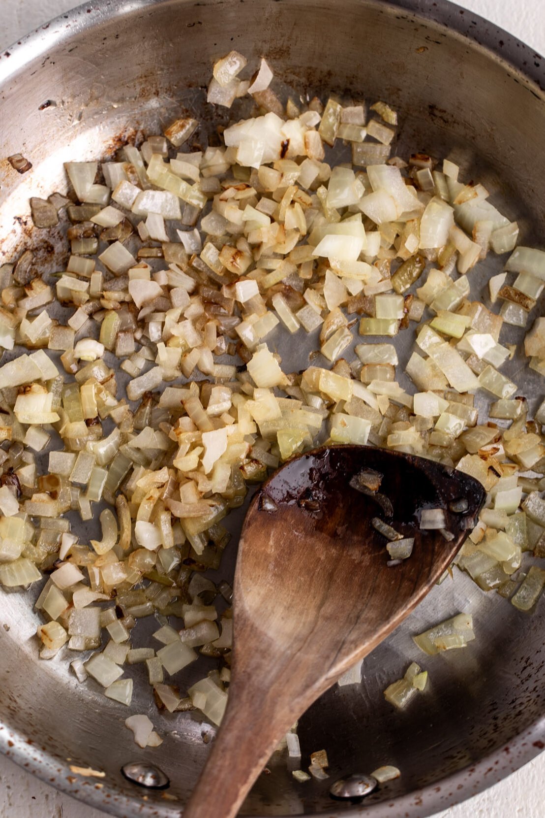 sautéed onions in sauté pan.