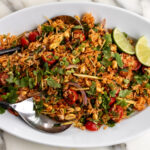 Thai Baked Crispy Rice Salad (Nam Khao Tod) on serving platter.
