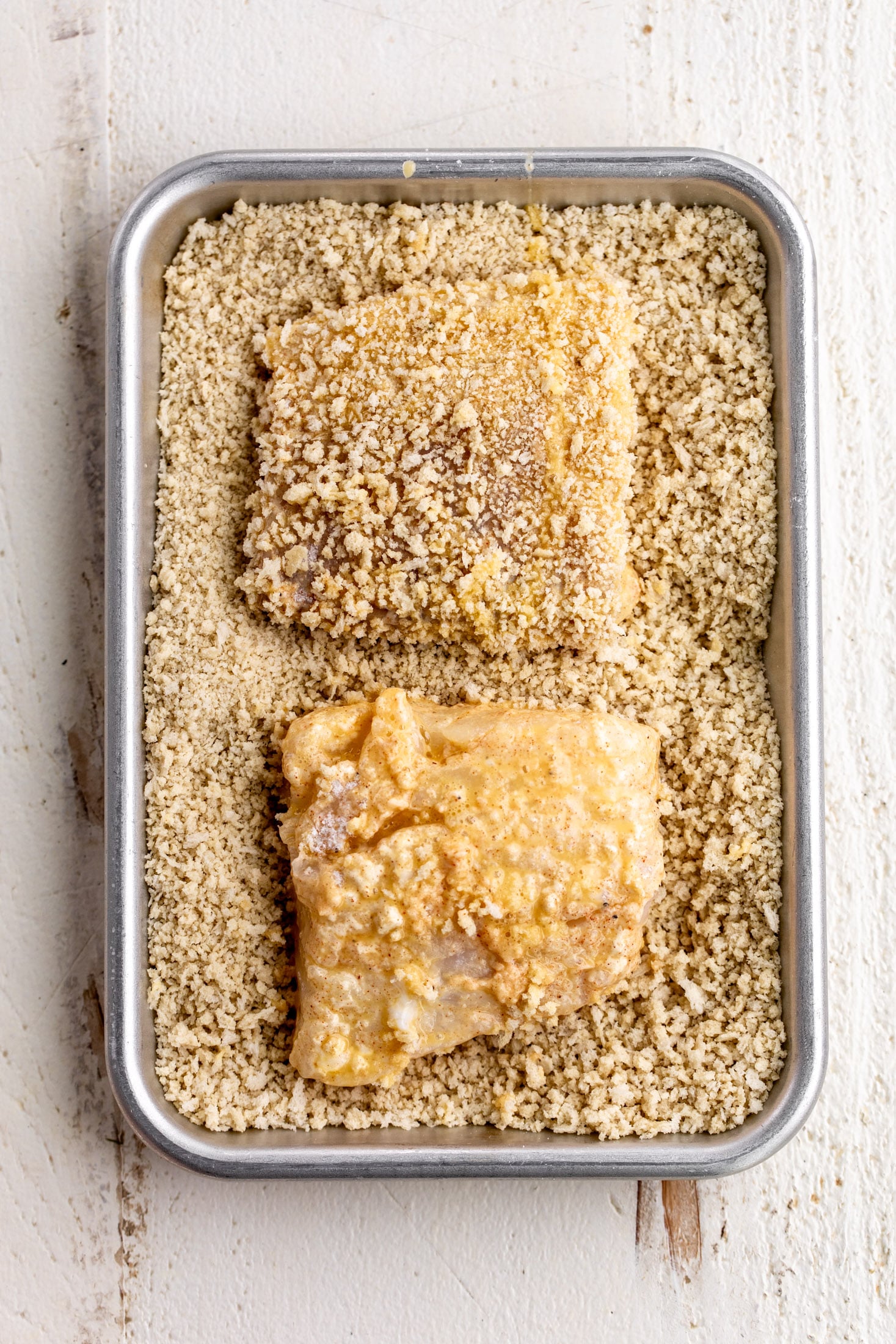 breaded filets of fish in panko breadcrumbs. 