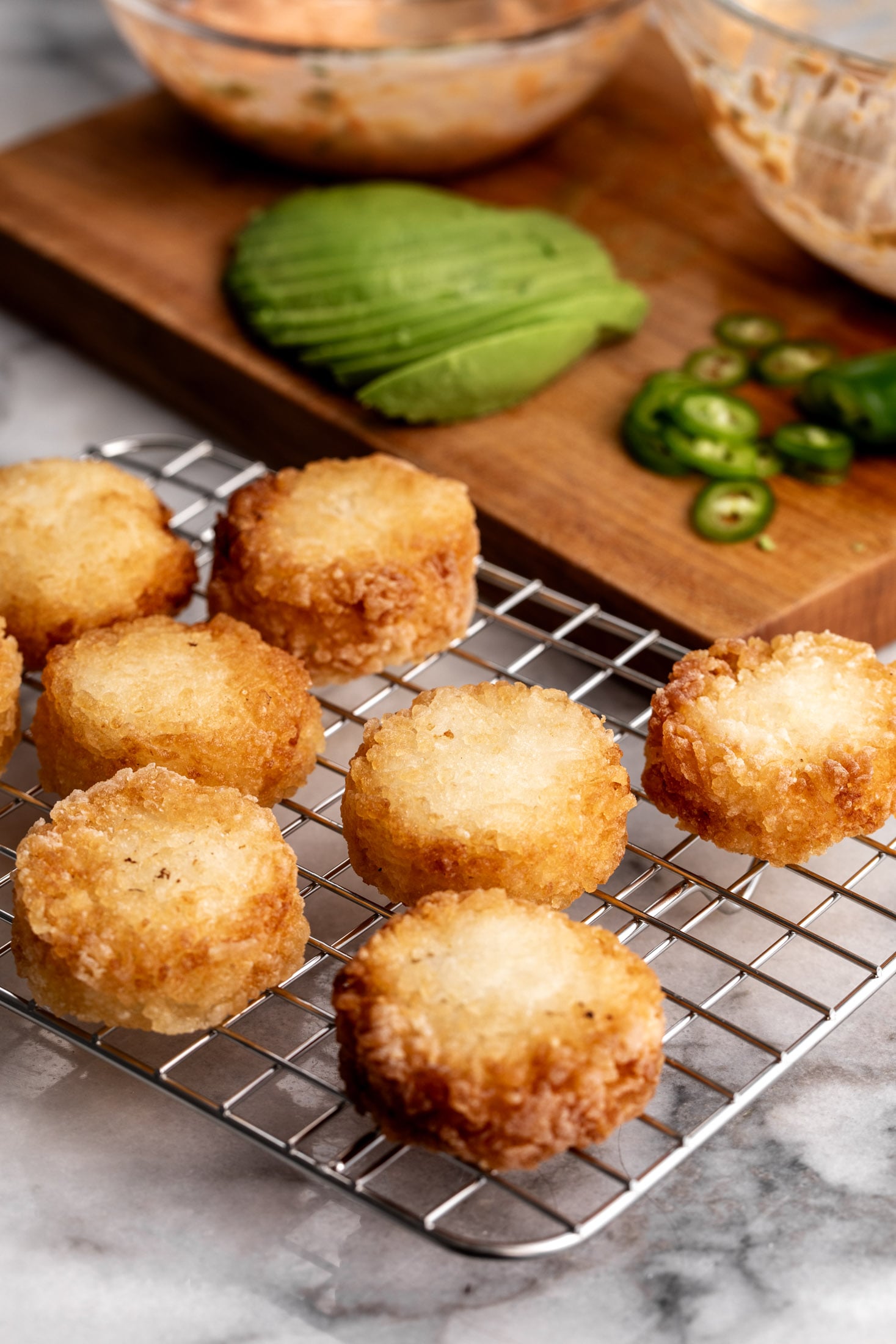 fried crispy rice on cooling rack.