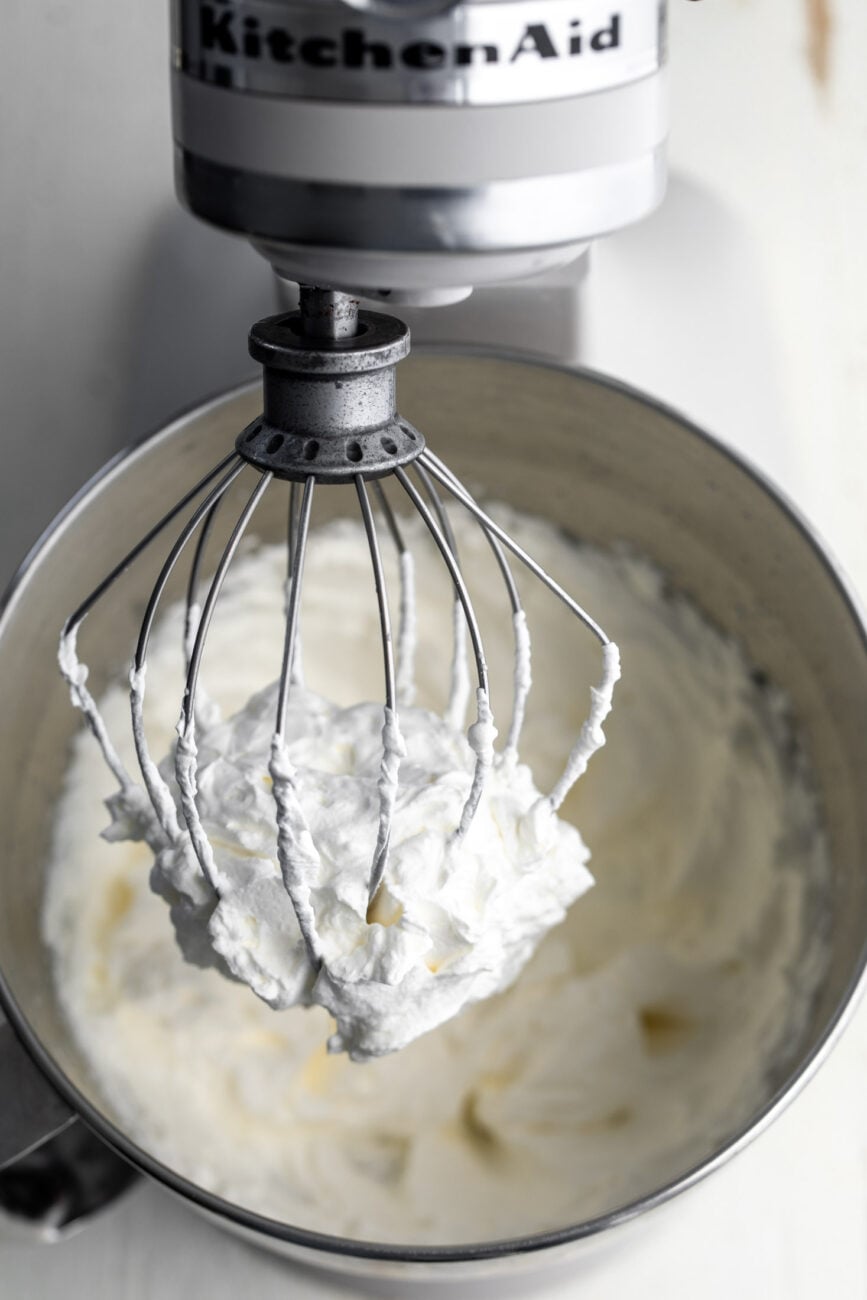 whipped cream in stand mixer.
