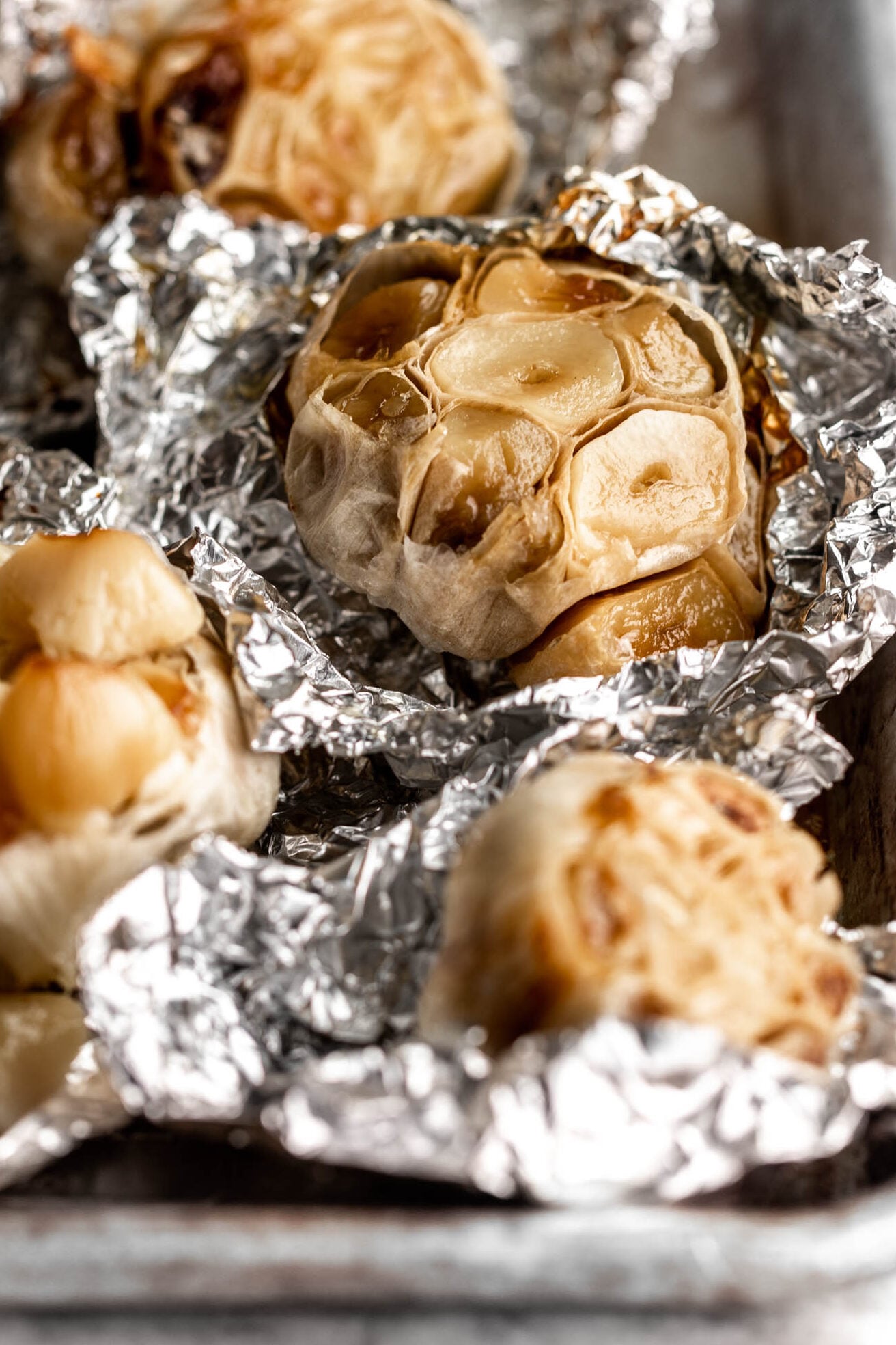 heads of roasted garlic.