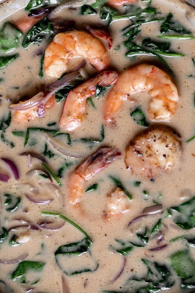 Scallops & Shrimp in a Miso Curry Sauce.