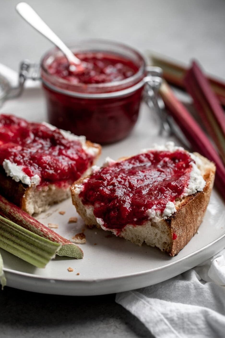 strawberry rhubarb jam and ricotta toast.