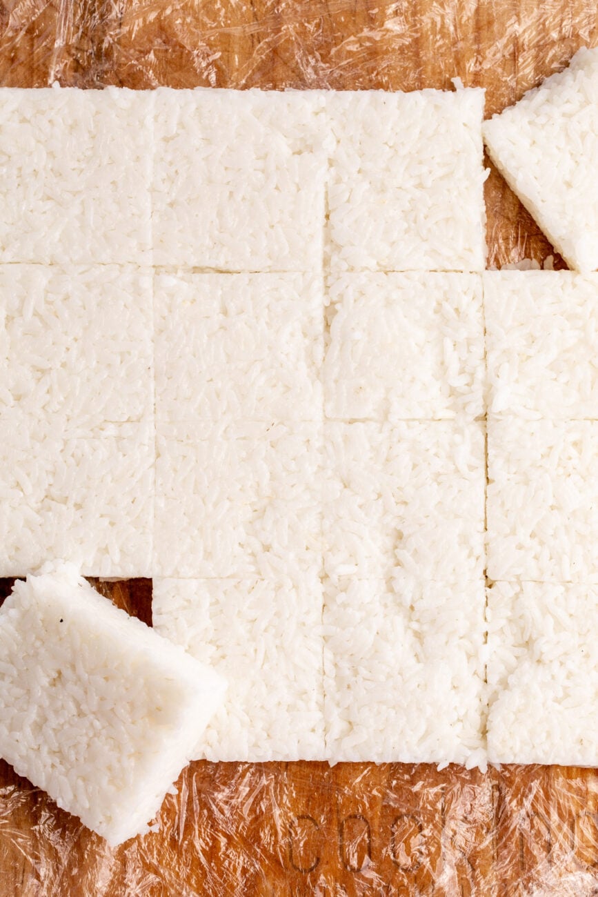 squares of pressed sushi rice.