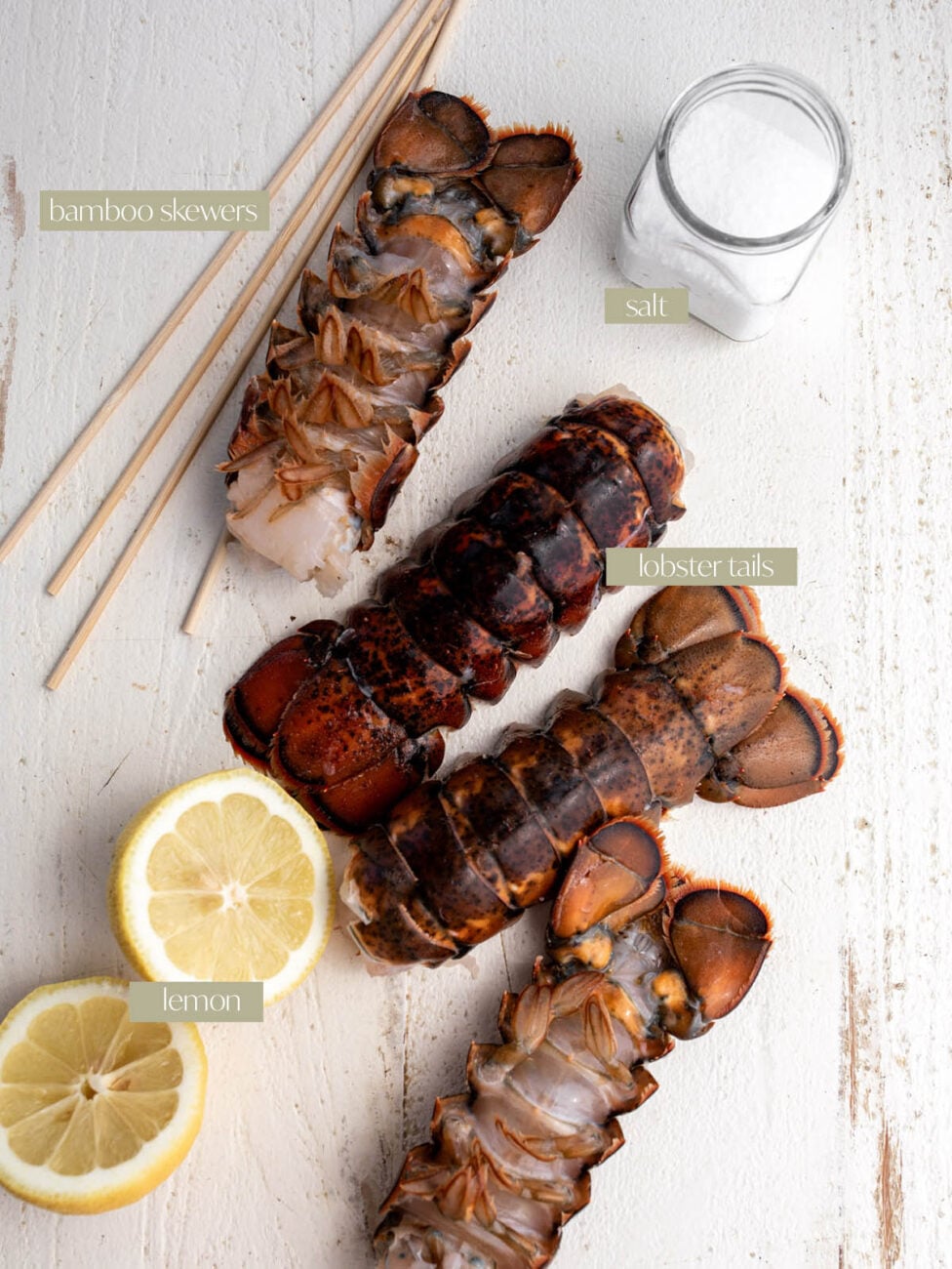 how to boil lobster tails ingredient flatlay.