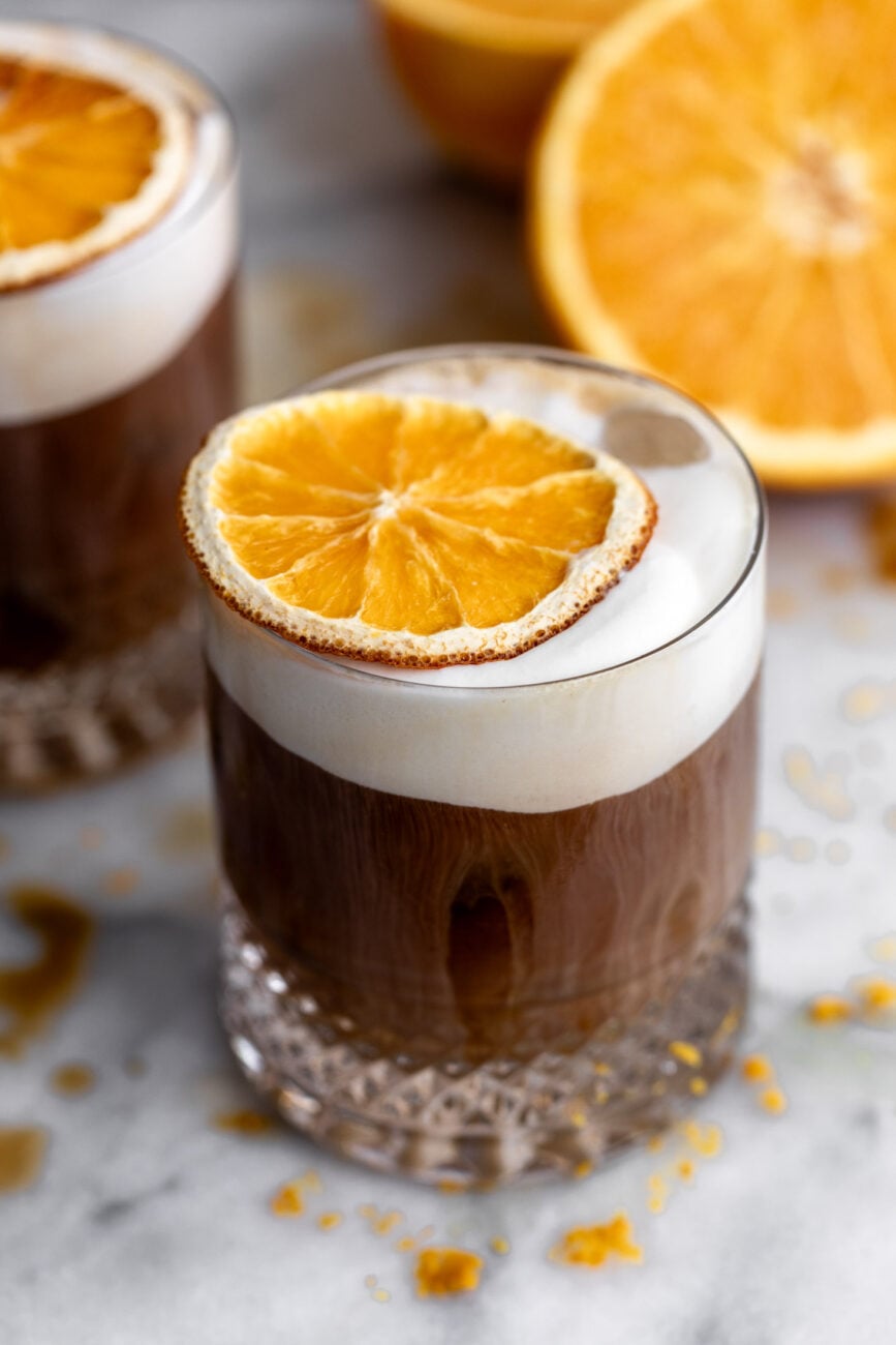 mont blanc coffee cold brew with orange cold foam.