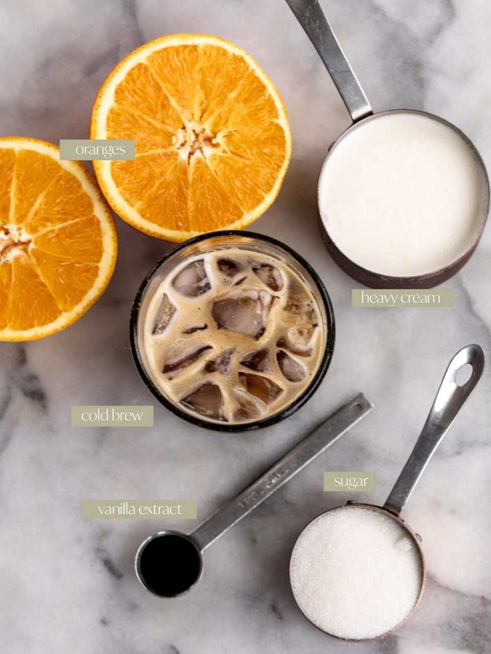 mont blanc coffee ingredient flatlay.