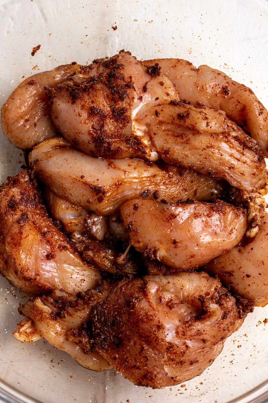 marinated seasoned chicken breasts in chili powder.