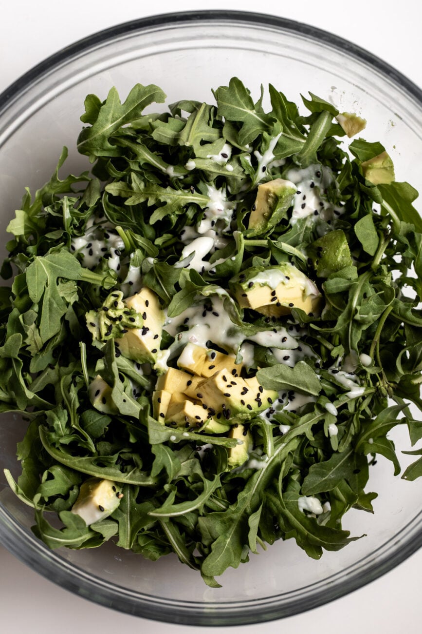 wild arugula in creamy tofu lime dressing.