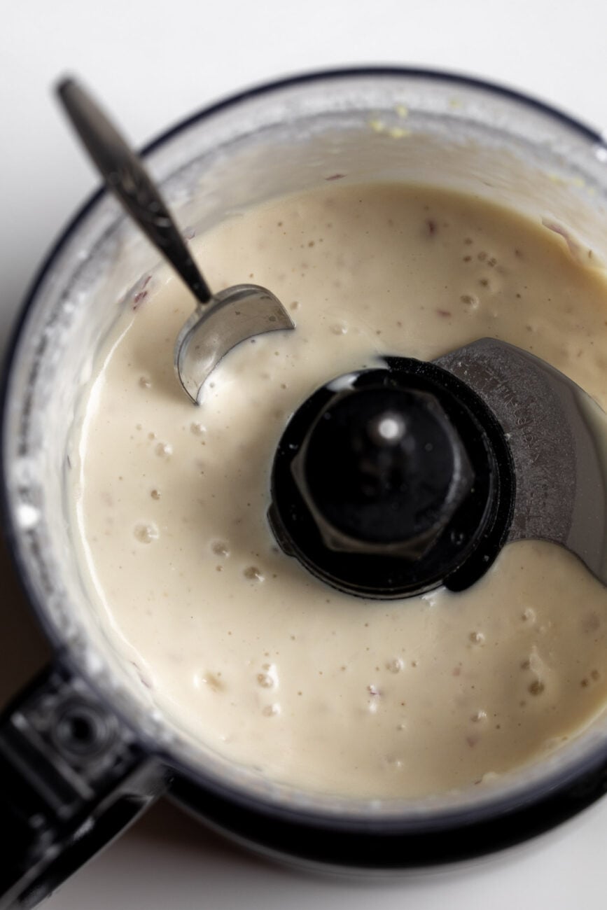 creamy tofu lime dressing in food processor.