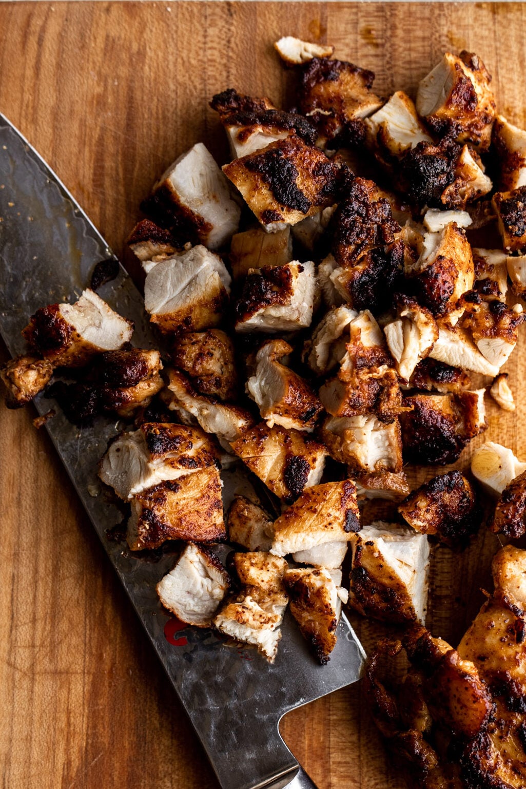 chopped seasoned boneless skinless chicken thighs.