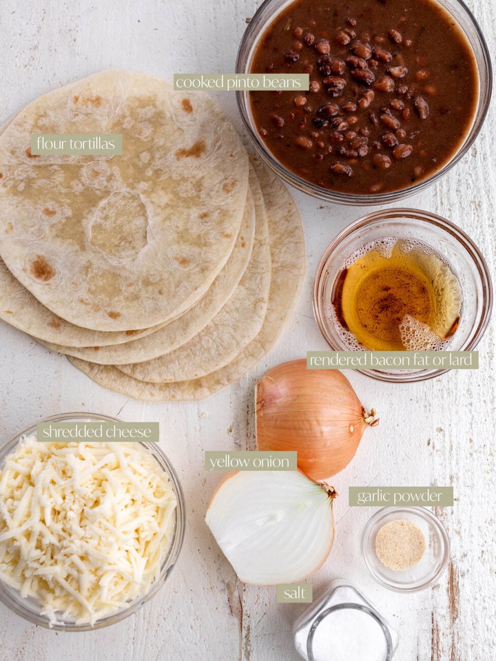 bean and cheese burrito labeled ingredients.