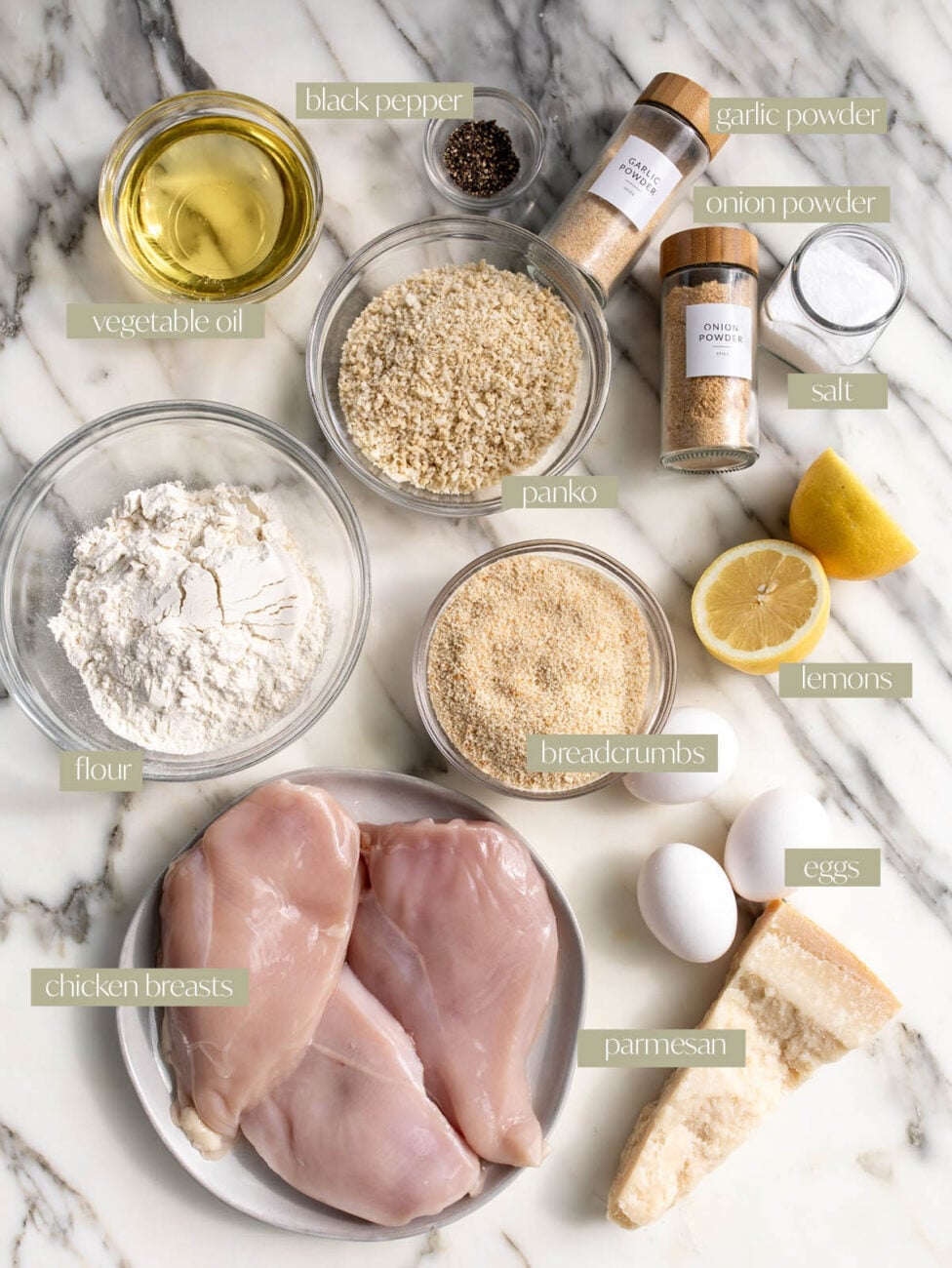 crispy chicken cutlet labeled ingredients. 