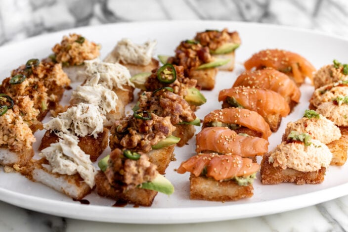 Crispy rice roundup 5 variations and toppings.