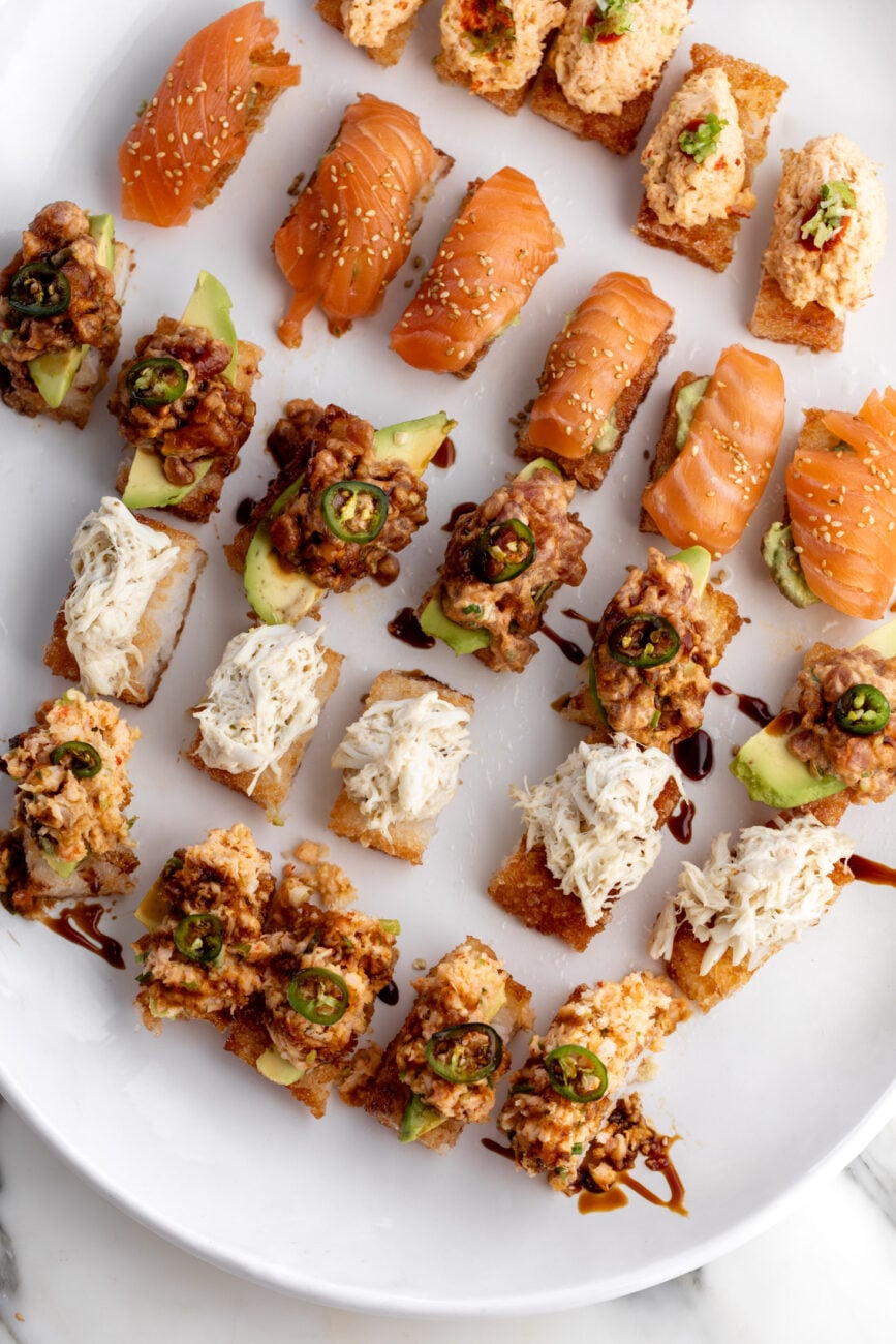 Crispy rice roundup 5 variations and toppings.