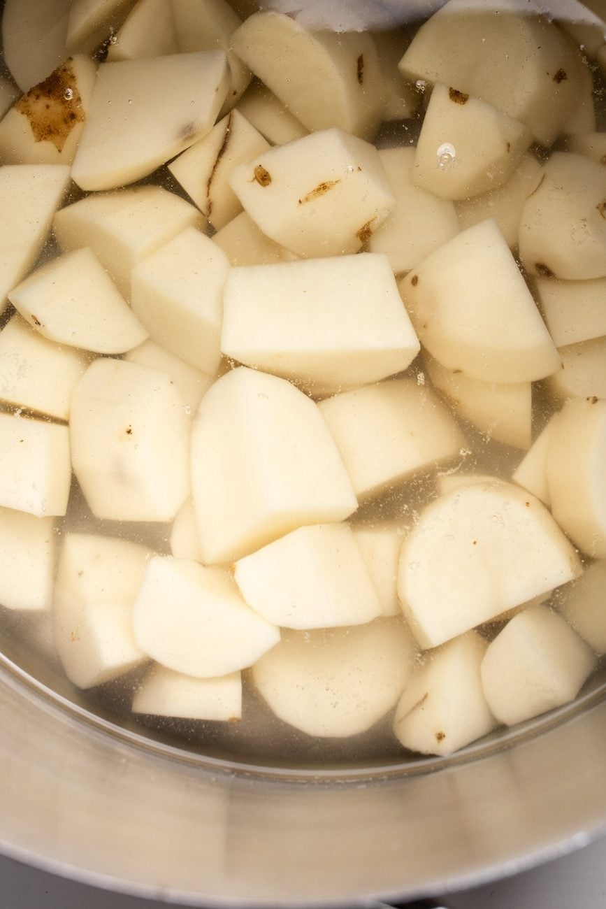 simmered potatoes in water.