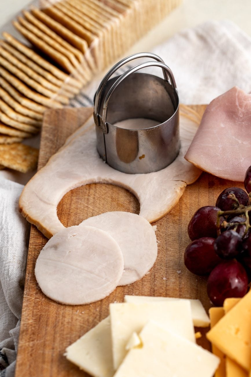 deli meats turkey and ham cut with circle cookie cutter.