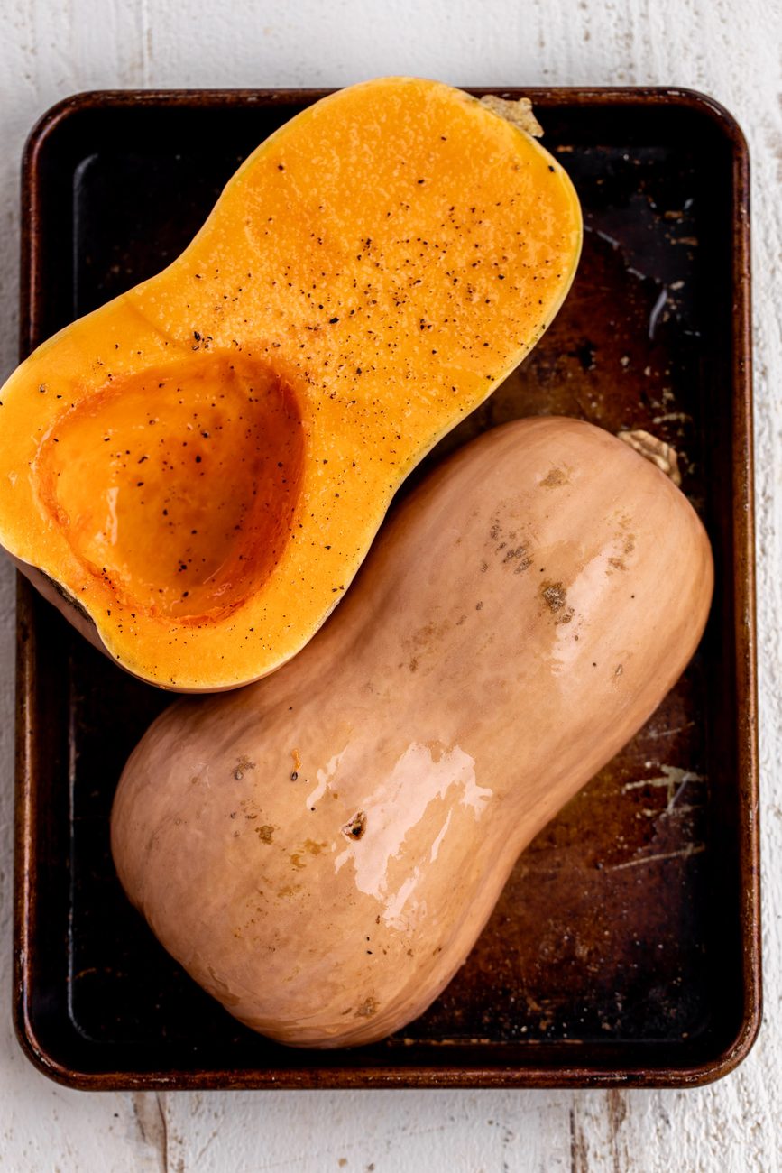 roasted halved butternut squash.