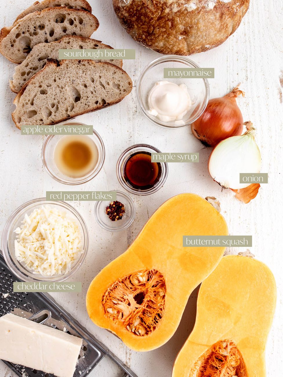 butternut squash grilled cheese labeled ingredients.