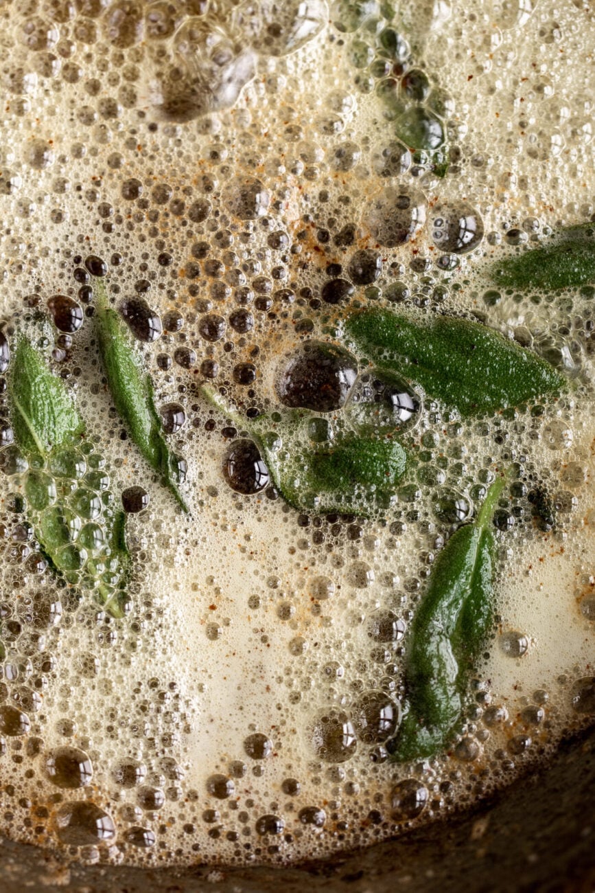 Frying sage in butter.