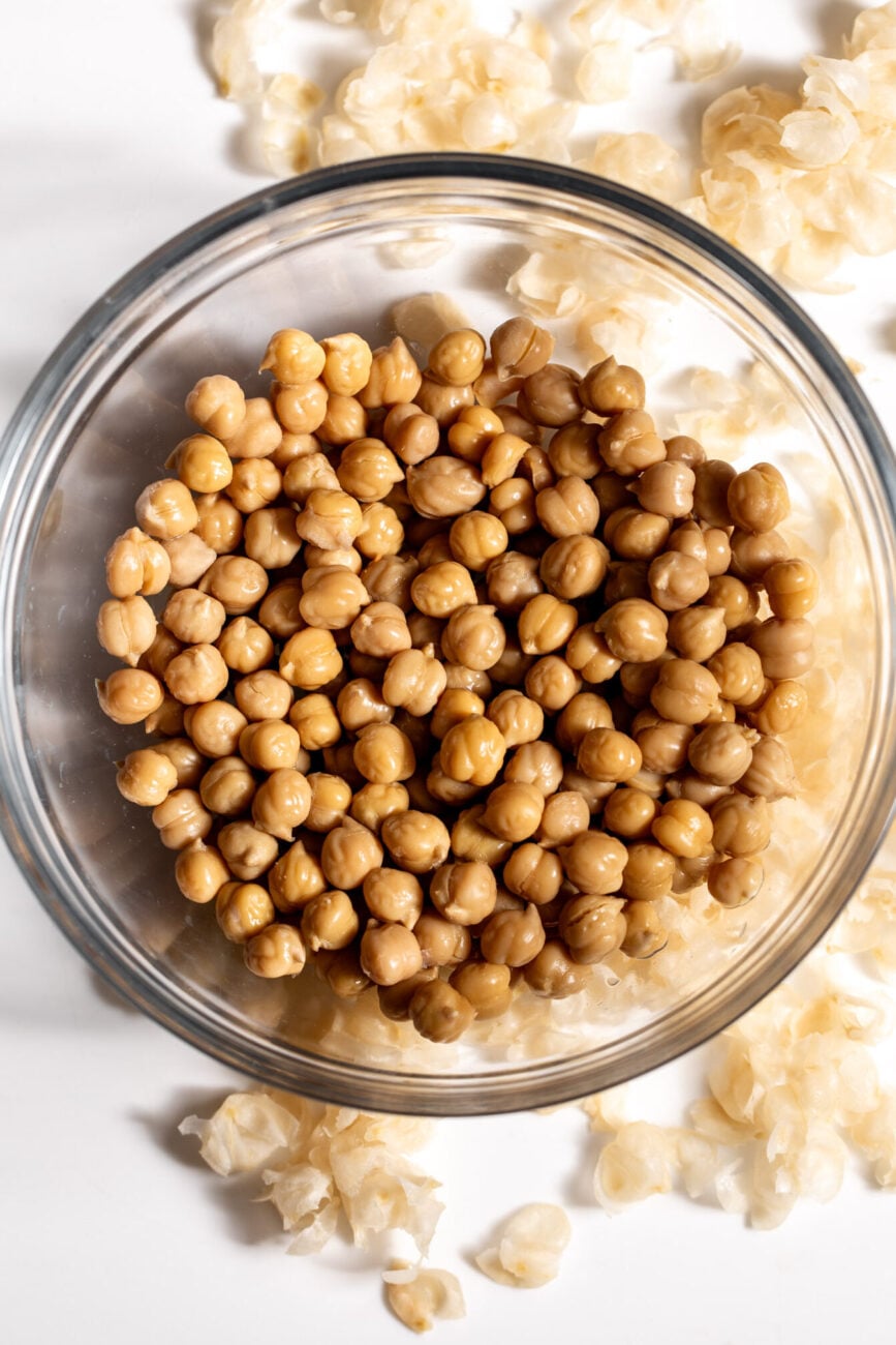 skins removed from chickpeas garbanzo beans.